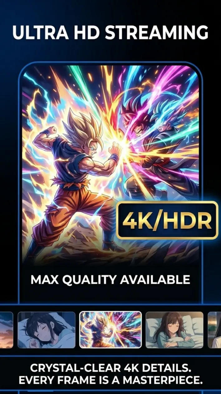 4K HDR Ultra High Definition Playback Action scene from an anime displayed in crystal clear 4K quality with vivid colors.