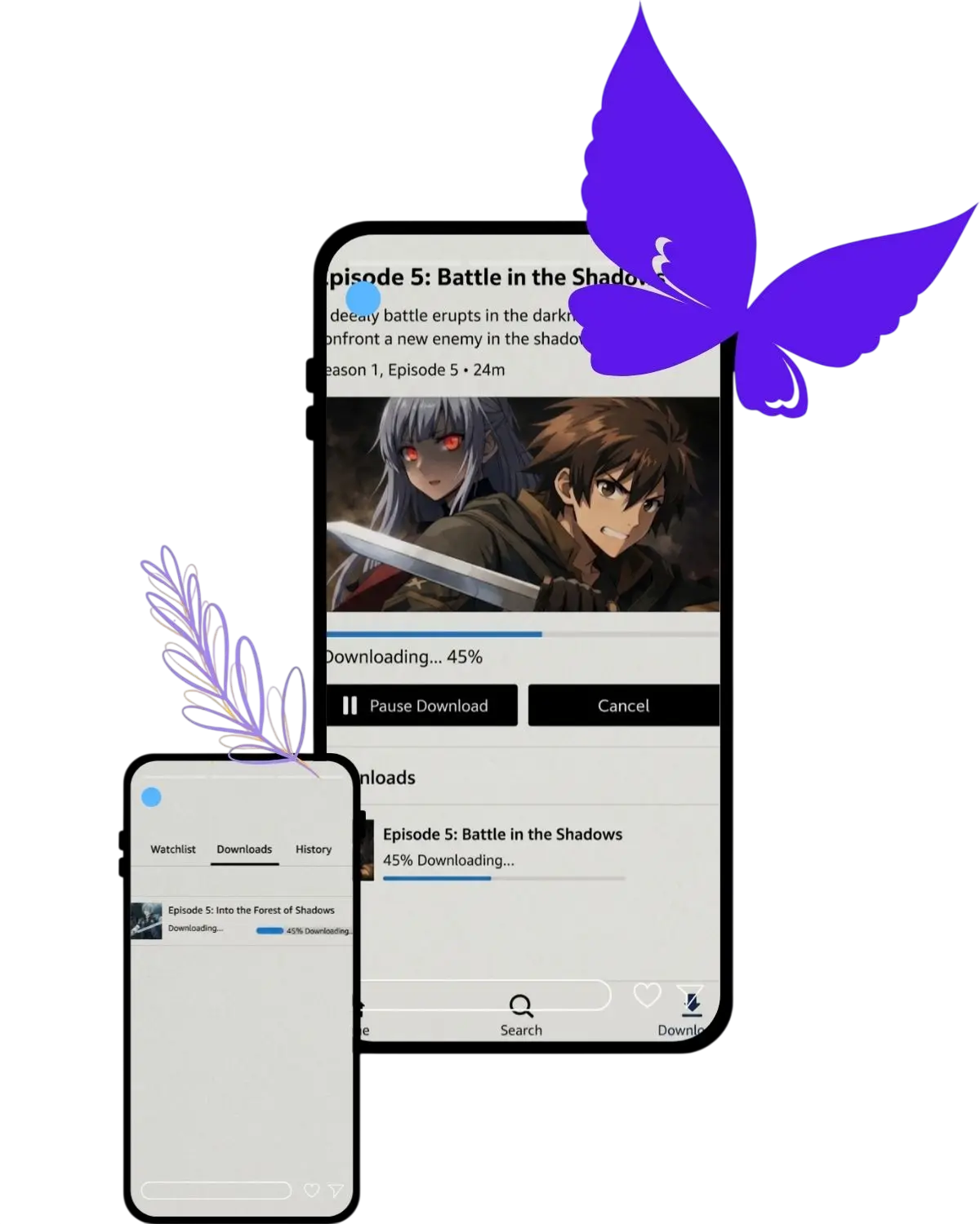Anime World APK Offline Download Feature Smartphone interface displaying a movie download in progress for offline viewing during travel or low signal.